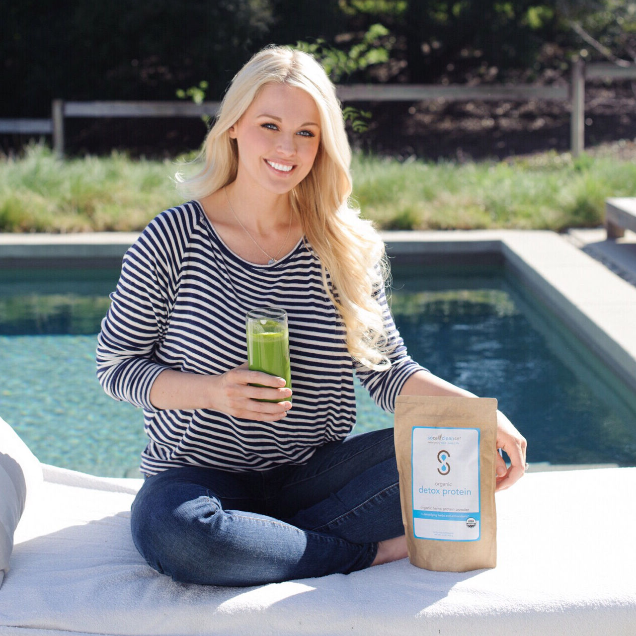 Cynthia with a green shake