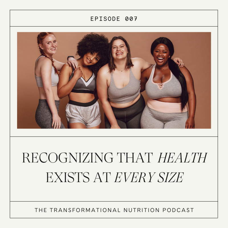 A graphic that shows four women smiling into the camera while loving their bodies with the title, "Recognizing That Health Exists at Every Size."